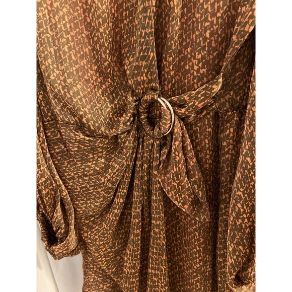 Bailey 44 Brown Orange Malaysia Wrap Flowy Satin Dress W/o Ring Belt Sz L - Picture 5 of 8